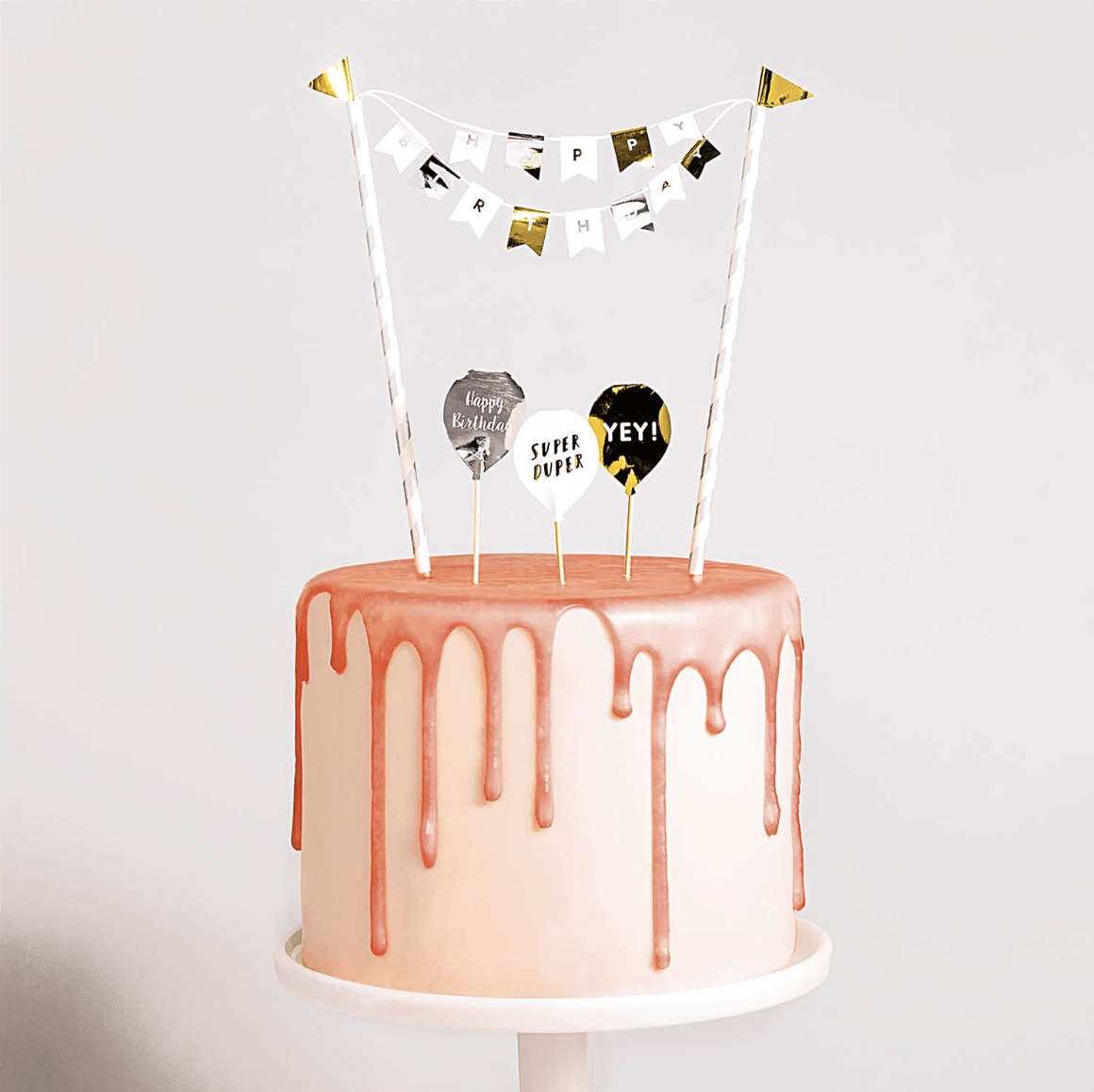 Happy Sprinkles Streusel Kuchen Girlande - Happy Birthday (weiß, silber, gold)